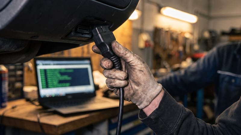 Fehlerdiagnose per OBD-Diagnosegerät an einem Fahrzeug